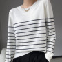 WinvyNee Women's Spring Wool Sweater O Neck Striped Knitted Pullover Elegant Basic Soft Comfortable Casual Daily Tops ZA1047007