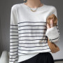 WinvyNee Women's Spring Wool Sweater O Neck Striped Knitted Pullover Elegant Basic Soft Comfortable Casual Daily Tops ZA1047007
