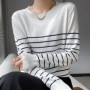 WinvyNee Women's Spring Wool Sweater O Neck Striped Knitted Pullover Elegant Basic Soft Comfortable Casual Daily Tops ZA1047007