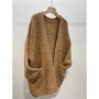 Heavy 100 pure cashmere cardigan women's loose padded coat long V-neck knitted sweater in autumn and winter.