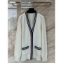 2026 Spring New Arrival Fashion Contrast Binding Cashmere Cardigan Women Loose V-neck Outwear Top