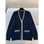 2026 Spring New Arrival Fashion Contrast Binding Cashmere Cardigan Women Loose V-neck Outwear Top