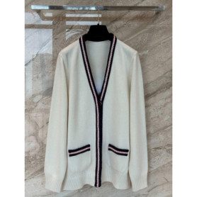 2026 Spring New Arrival Fashion Contrast Binding Cashmere Cardigan Women Loose V-neck Outwear Top