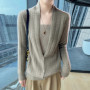 Scarf Collar Women Cardigan Tops Autumn Winter New Chic 100 Merino Wool Sweater Graceful Woman Wool Sweater Elegant Soft Blouse