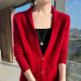 Scarf Collar Women Cardigan Tops Autumn Winter New Chic 100 Merino Wool Sweater Graceful Woman Wool Sweater Elegant Soft Blouse
