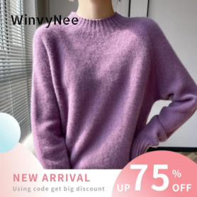 WinvyNee Women's Clothing 100 Warm Wool Thick Mock Neck Ribbed Solid Knitted Winter Spring Tops Pullovers Sweaters A1713011