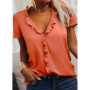 Solid Color Loose Short-Sleeved V-Neck Lotus Women Blouses Cotton Blouses 2022 Summer Shirt Tops Leisure Fashion Women Shirt