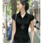 Summer New Women Short Puff Sleeve Turn-down Collar Summer Casual Chiffon Blouses Tops Pockets Shirt Slim Blouse Shirts