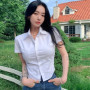 1pcs Woman Summer Slim Fit Blouses Shirts Lady Thin Sexy Short Shirt Female Casual Short Sleeve Turn-down Collar Waist up Tops