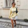 Butter Yellow Letter Knitted Sweater Women's Casual Round Neck Pleated Short Pullover 2025 Female Daily Street Sweaters Autumn