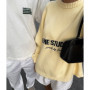 Butter Yellow Letter Knitted Sweater Women's Casual Round Neck Pleated Short Pullover 2025 Female Daily Street Sweaters Autumn