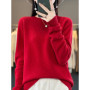 100 pure wool 2024 autumn and winter new cashmere sweater women's O-neck pullover fashion solid color long sleeve pullover.