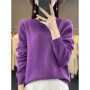 100 pure wool 2024 autumn and winter new cashmere sweater women's O-neck pullover fashion solid color long sleeve pullover.