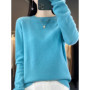 100 pure wool 2024 autumn and winter new cashmere sweater women's O-neck pullover fashion solid color long sleeve pullover.