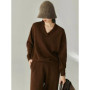 New simple pure cashmere sweater women's V-neck sweater loose thick long-sleeved cashmere knitting bottoming