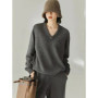 New simple pure cashmere sweater women's V-neck sweater loose thick long-sleeved cashmere knitting bottoming