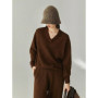 New simple pure cashmere sweater women's V-neck sweater loose thick long-sleeved cashmere knitting bottoming