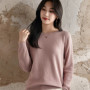 WinvyNee Women's Pure Cotton Solid Color Osmanthus Stitch Crew Neck Long Sleeve Pullover Comfy Skin-Friendly Daily Wear A1092018