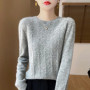 Fall/Winter 2024 New Women's Sweater 100 Pure Wool Lotus Collar Solid Color Loose Knitted Cashmere Pullover