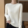 Fall/Winter 2024 New Women's Sweater 100 Pure Wool Lotus Collar Solid Color Loose Knitted Cashmere Pullover