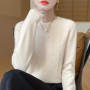 Fall/Winter 2024 New Women's Sweater 100 Pure Wool Lotus Collar Solid Color Loose Knitted Cashmere Pullover