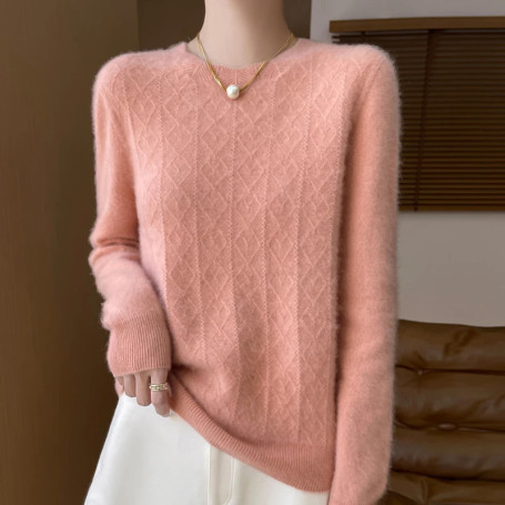 Fall/Winter 2024 New Women's Sweater 100 Pure Wool Lotus Collar Solid Color Loose Knitted Cashmere Pullover