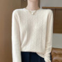 Fall/Winter 2024 New Women's Sweater 100 Pure Wool Lotus Collar Solid Color Loose Knitted Cashmere Pullover