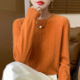 Fall/Winter 2024 New Women's Sweater 100 Pure Wool Lotus Collar Solid Color Loose Knitted Cashmere Pullover