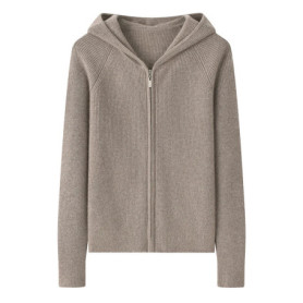 100 goat cashmere sweater cardigan hooded zipper padded shoulder sweater sweater with simple outside.