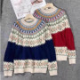 Jacquard round-neck 100 wool knitted sweater women's pullover base layer sweater loose long-sleeved sweater