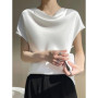 Luxury Elegant Summer Satin Silk Blouse Women Short Sleeve Casual Oversize T Shirt Korean Chic Ladies Office Cowl Neck top Tops