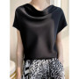 Luxury Elegant Summer Satin Silk Blouse Women Short Sleeve Casual Oversize T Shirt Korean Chic Ladies Office Cowl Neck top Tops