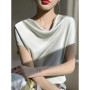 Luxury Elegant Summer Satin Silk Blouse Women Short Sleeve Casual Oversize T Shirt Korean Chic Ladies Office Cowl Neck top Tops