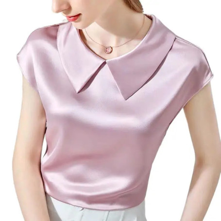camisas de mujer elegant Ice silk Shirt plus size artificial silk tops Acetate satin Blouse Doll Collar White Girlish blouse