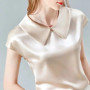 camisas de mujer elegant Ice silk Shirt plus size artificial silk tops Acetate satin Blouse Doll Collar White Girlish blouse