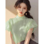 Short-sleeved Top for Women in Summer Fashionable Shirt French Style Unique and Beautiful Age-reducing Mint Green Chiffon Shirt