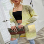 FZCSPEED Loose Gradient Knit Sweater Pocket Cardigan Long Cardigan Jacket Spring Autumn and Winter Knitted Sweater Cardigan