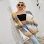 FZCSPEED Loose Gradient Knit Sweater Pocket Cardigan Long Cardigan Jacket Spring Autumn and Winter Knitted Sweater Cardigan