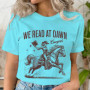 We Read At Dawn Cowgirl T-shirt Vintage Country Bookish Tops Gift for Book Lover Tee Bookish Cowgirl Retro Funny Reading Tshirt