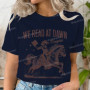 We Read At Dawn Cowgirl T-shirt Vintage Country Bookish Tops Gift for Book Lover Tee Bookish Cowgirl Retro Funny Reading Tshirt