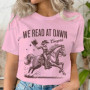 We Read At Dawn Cowgirl T-shirt Vintage Country Bookish Tops Gift for Book Lover Tee Bookish Cowgirl Retro Funny Reading Tshirt