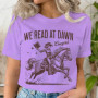 We Read At Dawn Cowgirl T-shirt Vintage Country Bookish Tops Gift for Book Lover Tee Bookish Cowgirl Retro Funny Reading Tshirt