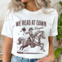 We Read At Dawn Cowgirl T-shirt Vintage Country Bookish Tops Gift for Book Lover Tee Bookish Cowgirl Retro Funny Reading Tshirt
