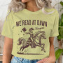 We Read At Dawn Cowgirl T-shirt Vintage Country Bookish Tops Gift for Book Lover Tee Bookish Cowgirl Retro Funny Reading Tshirt