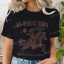 We Read At Dawn Cowgirl T-shirt Vintage Country Bookish Tops Gift for Book Lover Tee Bookish Cowgirl Retro Funny Reading Tshirt