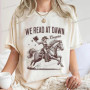 We Read At Dawn Cowgirl T-shirt Vintage Country Bookish Tops Gift for Book Lover Tee Bookish Cowgirl Retro Funny Reading Tshirt