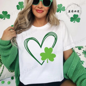 St Patrick's Day Tshirt Shirt for Women Lucky Heart Design Woman T-Shirts Short Sleeve St Patricks Fashion Female Tee Clothing