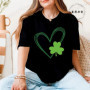 St Patrick's Day Tshirt Shirt for Women Lucky Heart Design Woman T-Shirts Short Sleeve St Patricks Fashion Female Tee Clothing