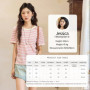 MISHOW Striped Knitted T-shirt for Women Summer 2025 Color Contrasting Round Neck Tees Wool Blended Slim Casual Top MXE35Z1270