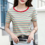 0255 Colorful Striped T Shirt Women Slim Cotton Round Neck T Shirt For Girl Short Sleeve Korean Clothes Womens Tee Shirts S-3XL